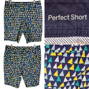 Talbots 10" Bermuda Perfect Shorts Womens Size 10 Blue Yellow Triangle Pattern